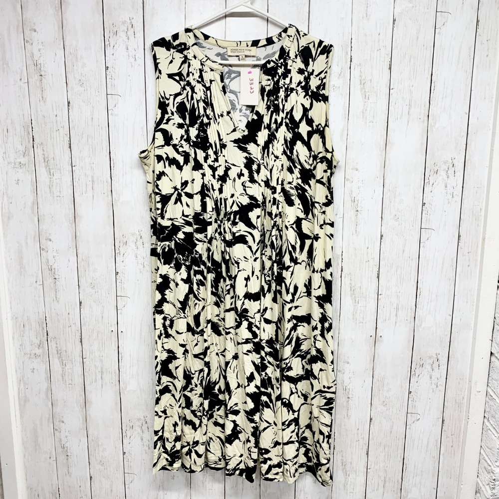 Jones New York Sport Woman Floral Sleeveless Knit‎ Dress Women Sz 1X Black Cream